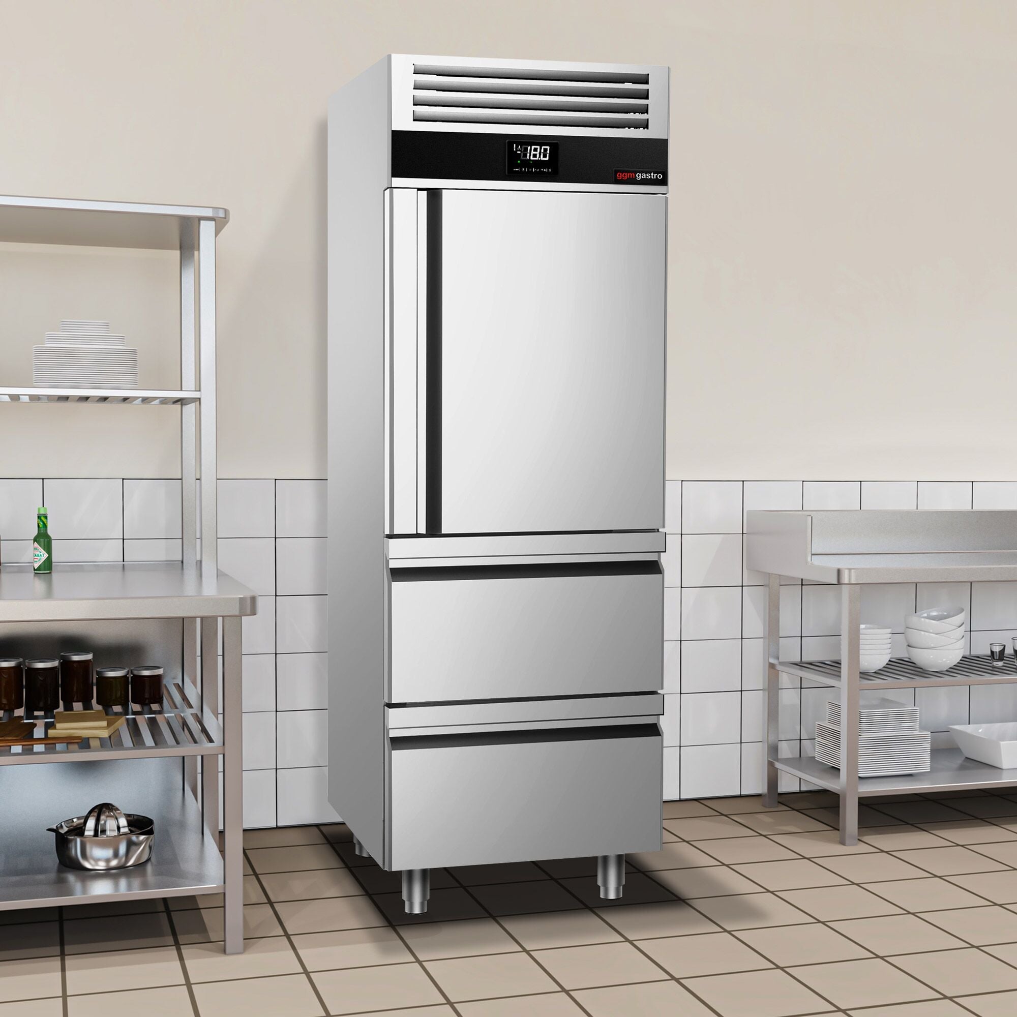 Deep Freezer Premium - GN 2/1 - 700 Lt. - 1 stainless steel half door & 2 drawers