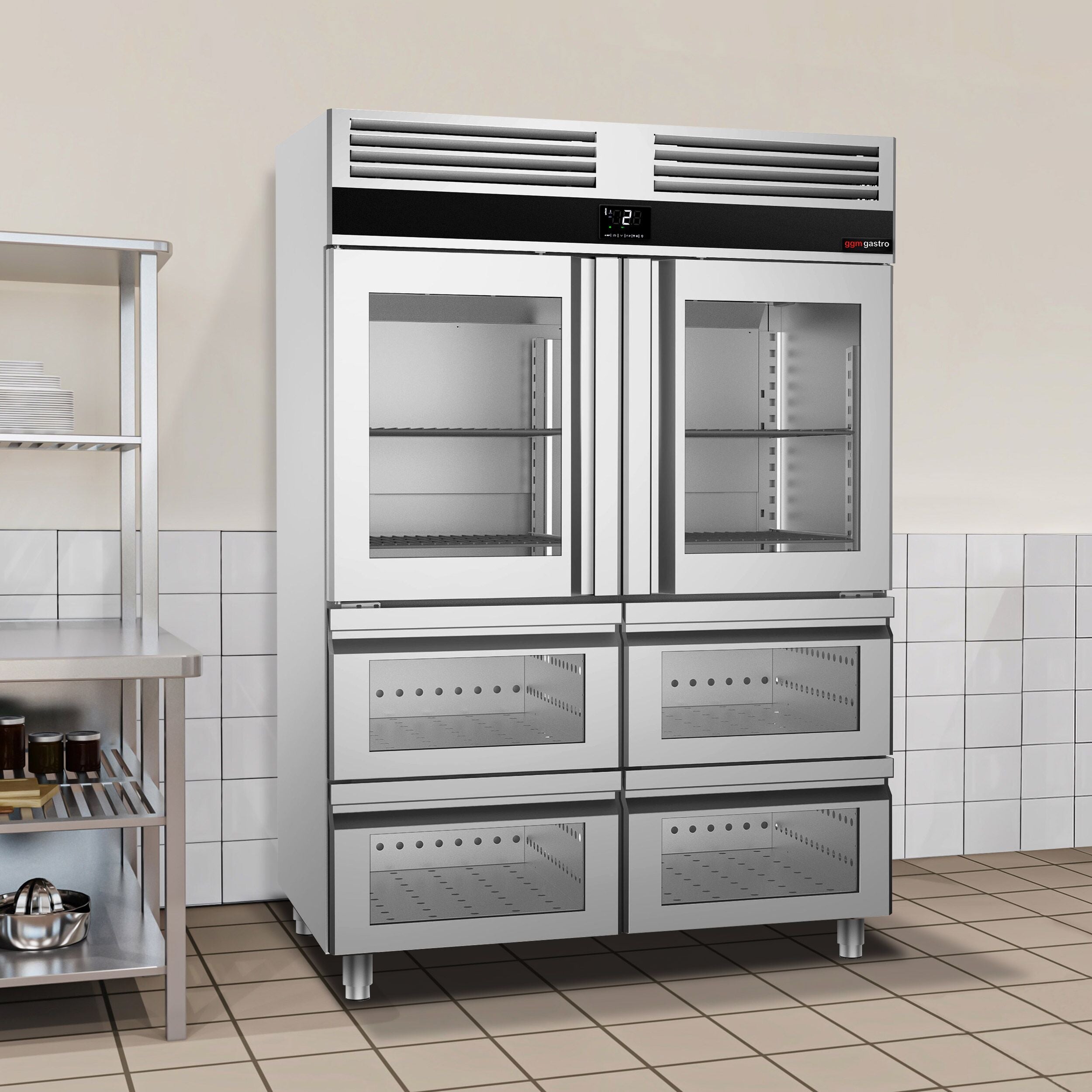 Refrigerator Premium - GN 2/1 - 1400 liters - 2 half glass doors & 4 glass drawers