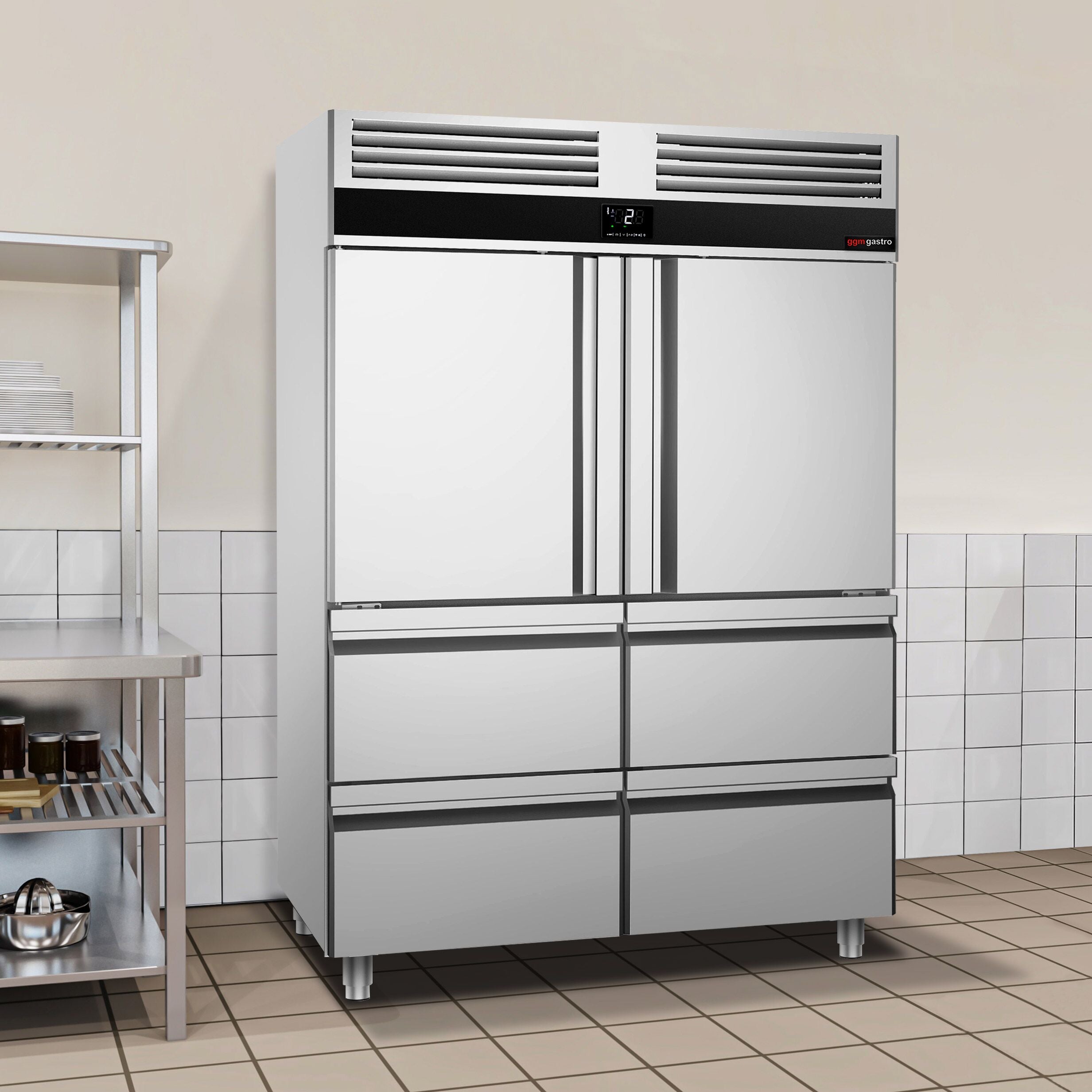 Refrigerator PremIum - GN 2/1 - 1400 liters - 2 stainless steel half -door & 4 drawers