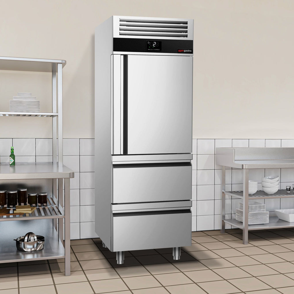 Refrigerator Premium - GN 2/1 - 700 Liter - 1 Stainless Steel With Half Doors & 2 Drawers