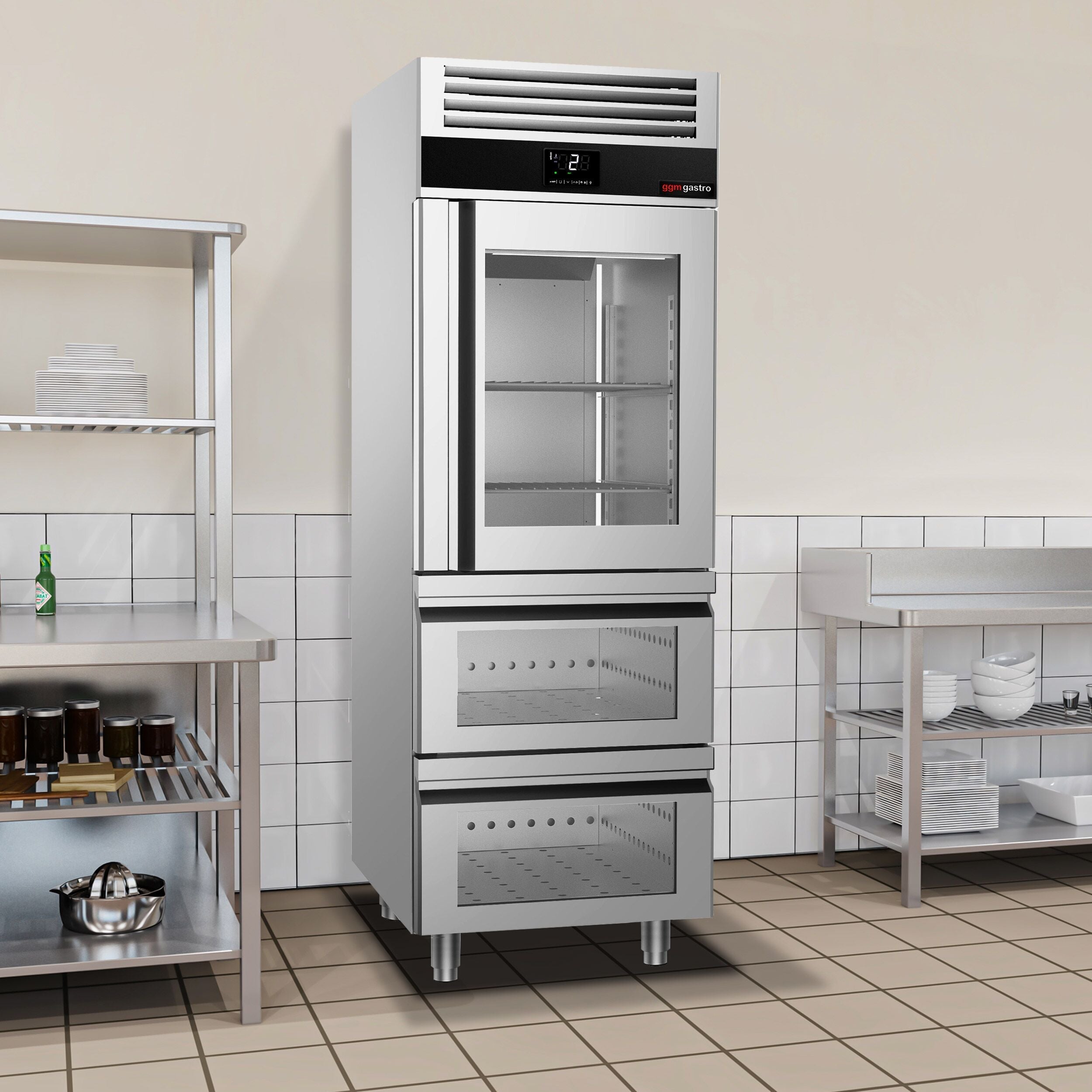 Refrigerator PremIum - GN 2/1 - 700 liters - 1 glass door & 2 glass drawer