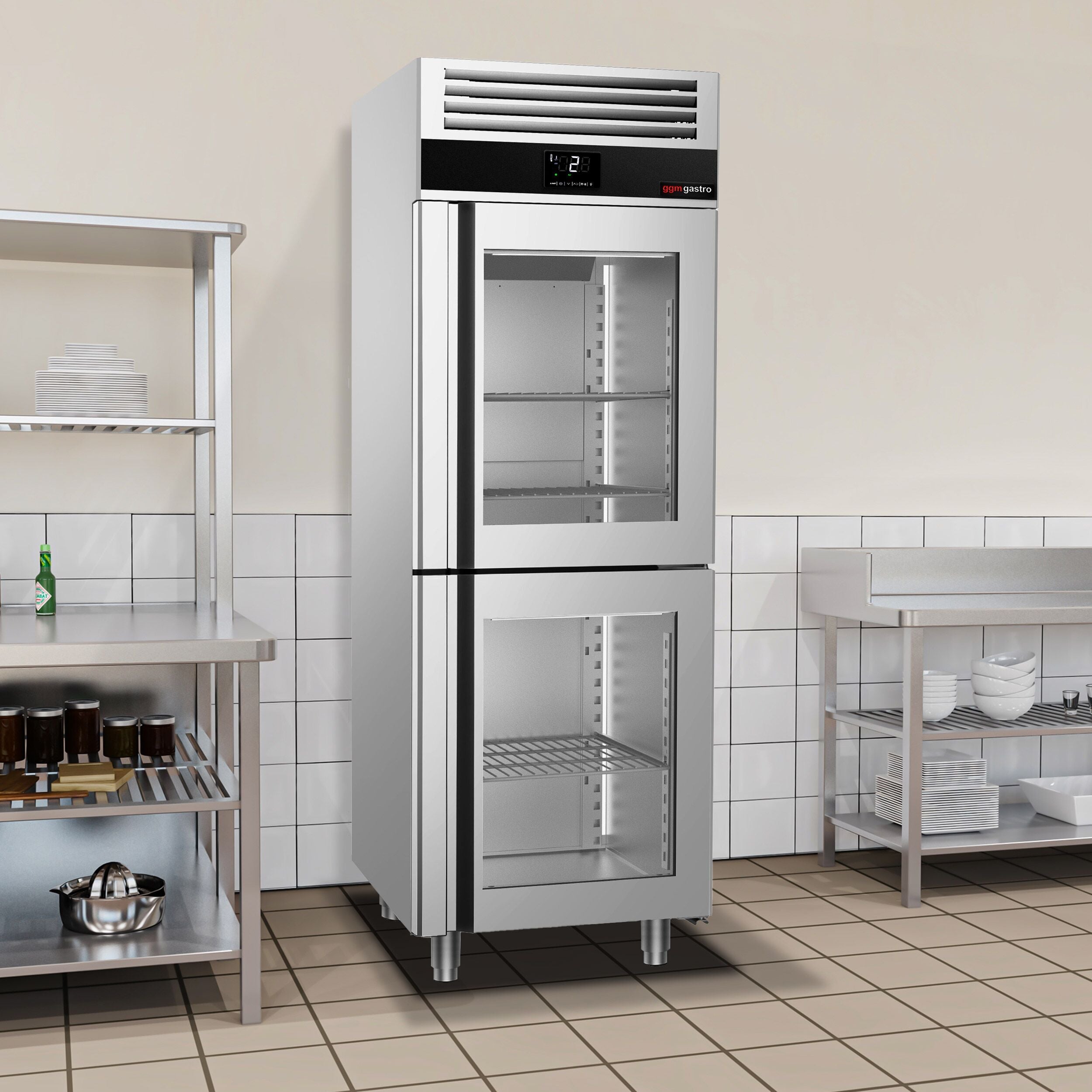 Refrigerator Premium - GN 2/1 - 700 liters - 2 half glass doors