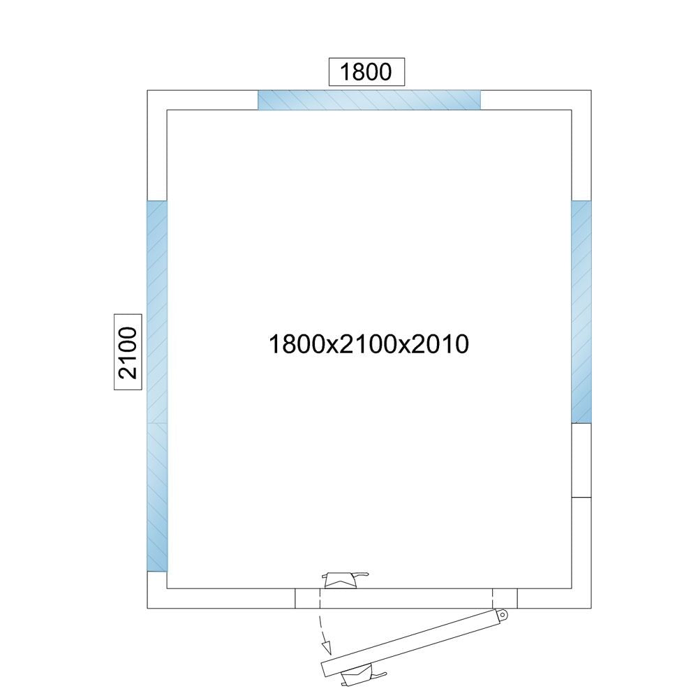 Cold Room - 1800x2100mm - 5,88m³ - 3 glass edges
