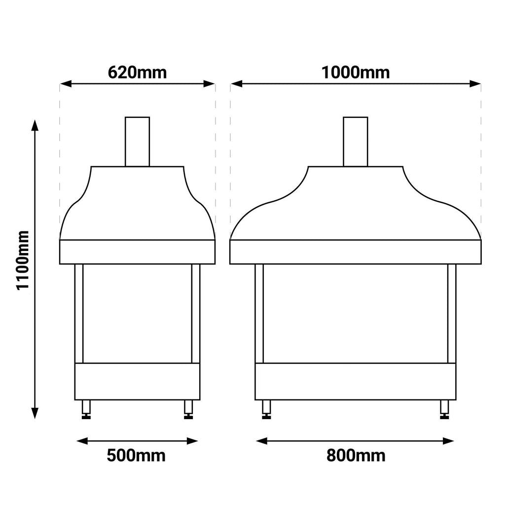 Wood Coal Copper Grill -1000mm - Glass