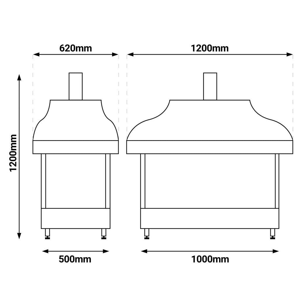 Wood Coal Copper Grill - 1200mm - Glass
