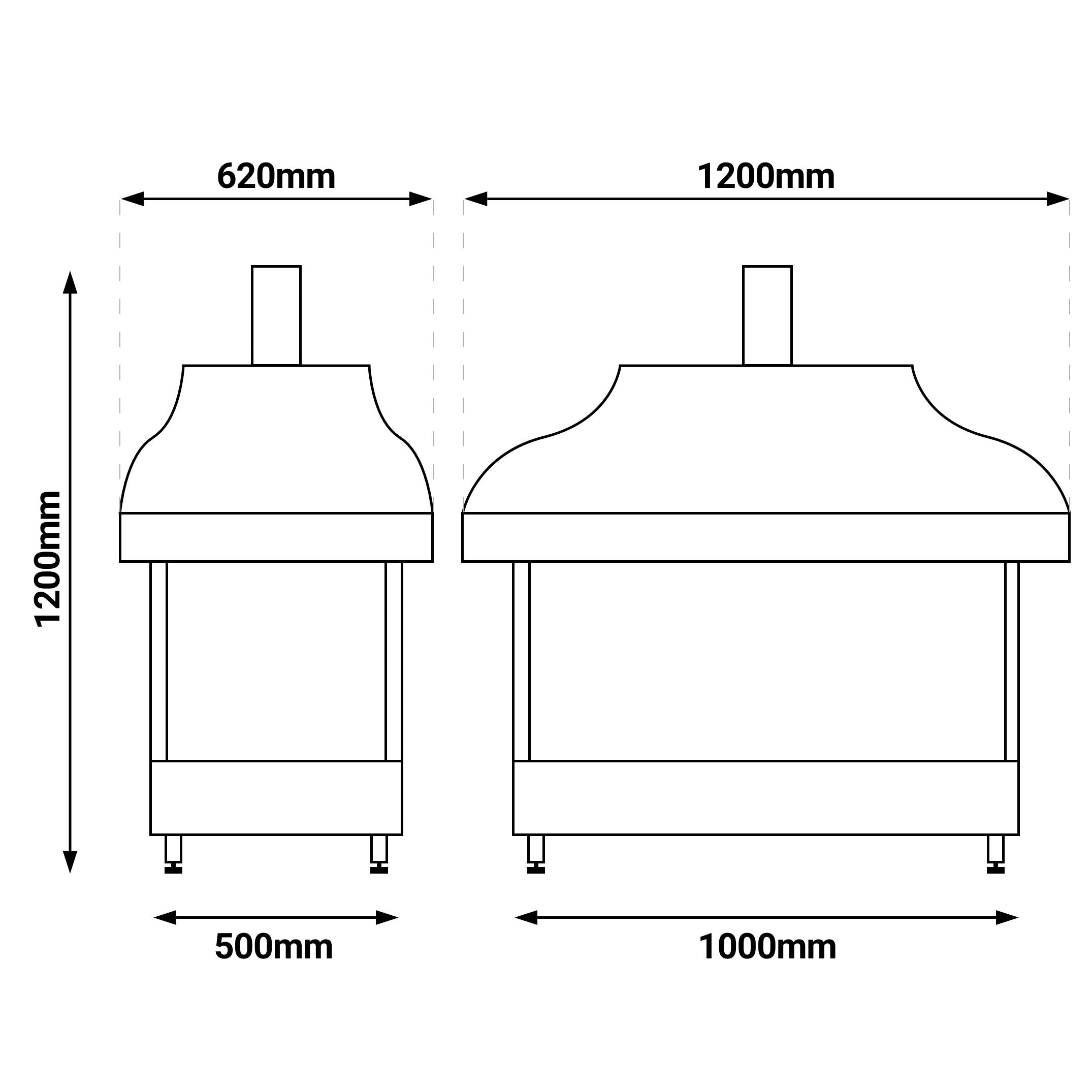 Wood Coal Copper Grill - 1200mm - Glass