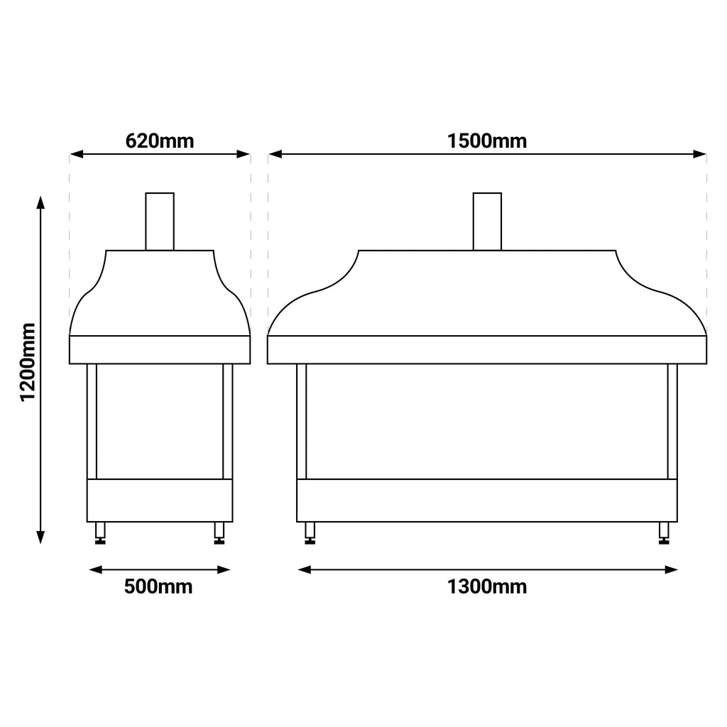 Wood Coal Copper Grill - 1500mm - Glass