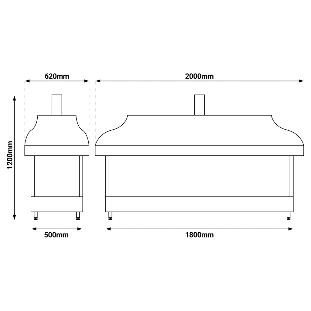 Wood Coal Copper Grill - 2000mm - Glass