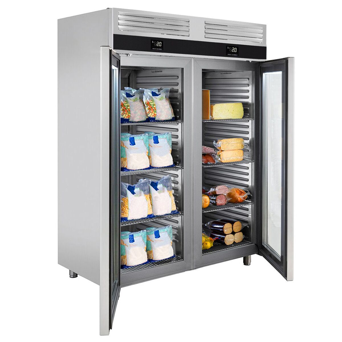 Refrigerator & Deep Freezer Combination PremIum - GN 2/1 - 1400 liters - 2 glass doors