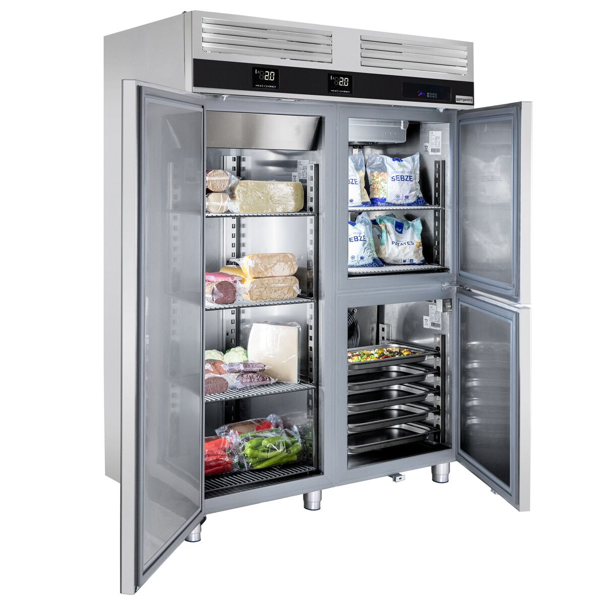 Refrigerator & Deep Freezer Combination PremIum - Built -in Shock Freezer - GN 2/1 + GN 1/1 - 1400 Lt. - 1 door & 2 stainless steel half -door