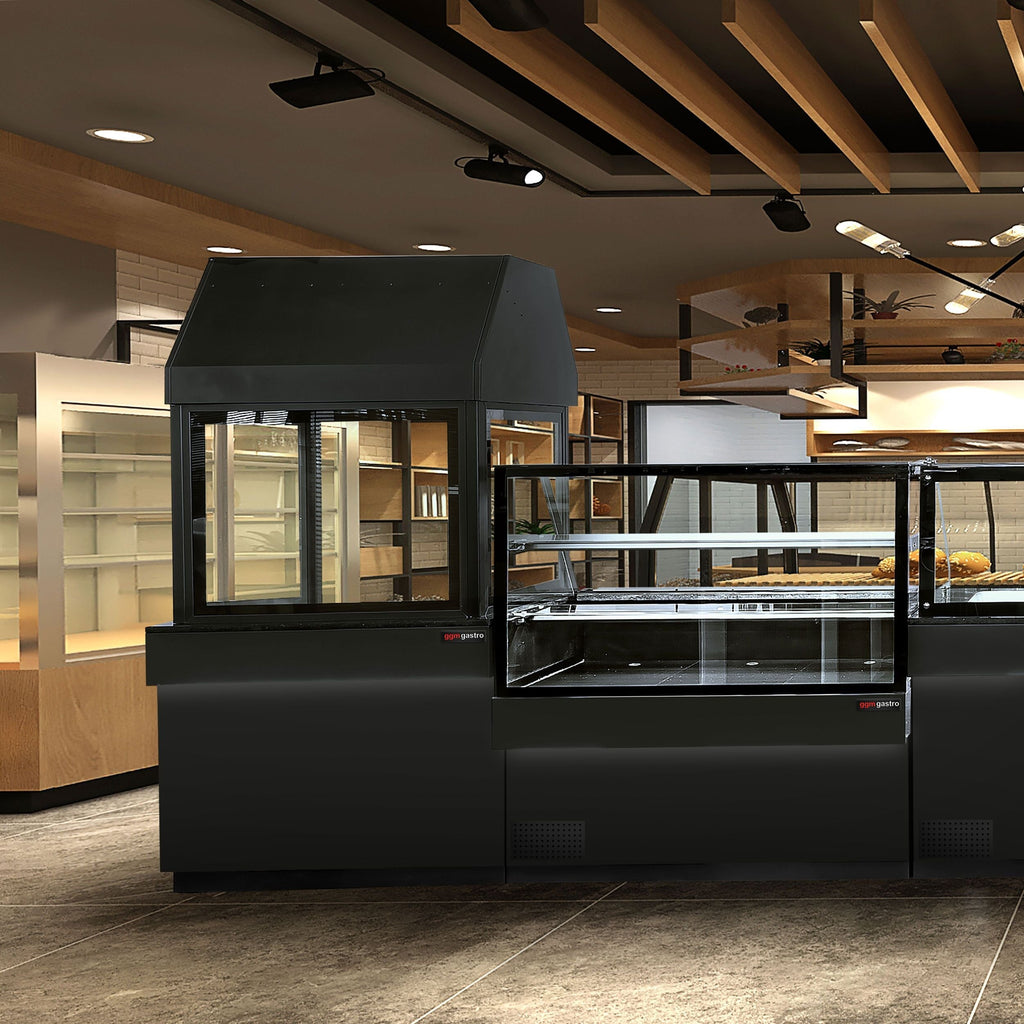 Cooled Showcase Toronto- 1300mm - 2 Shelves - Black Front Panel - Black Granite Working Call