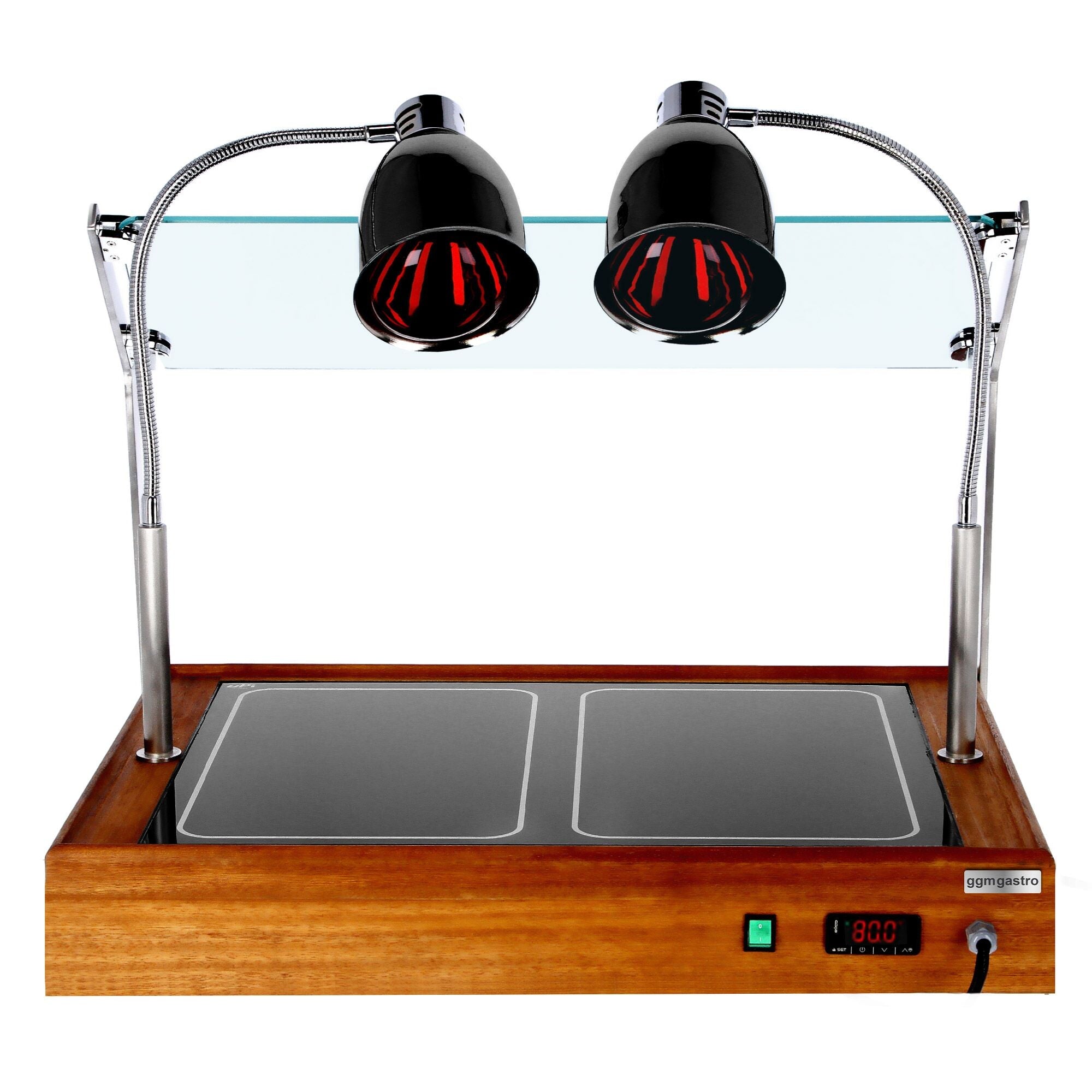 2 Heating Lamp Hot Holding Plate - Wooden looking
