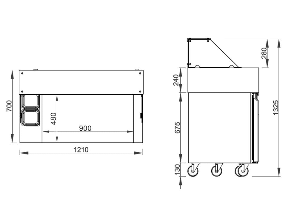 Preparation counter - 1210mm - 9x gn for 1/6 - 2 doors
