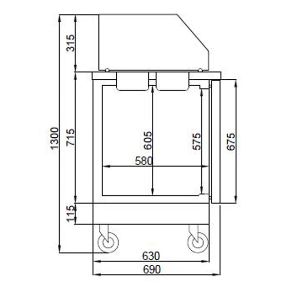 SALADET PREMIUM - 2330mm - 4 Doors - for 10x GN 1/6 - angular glass plug -in