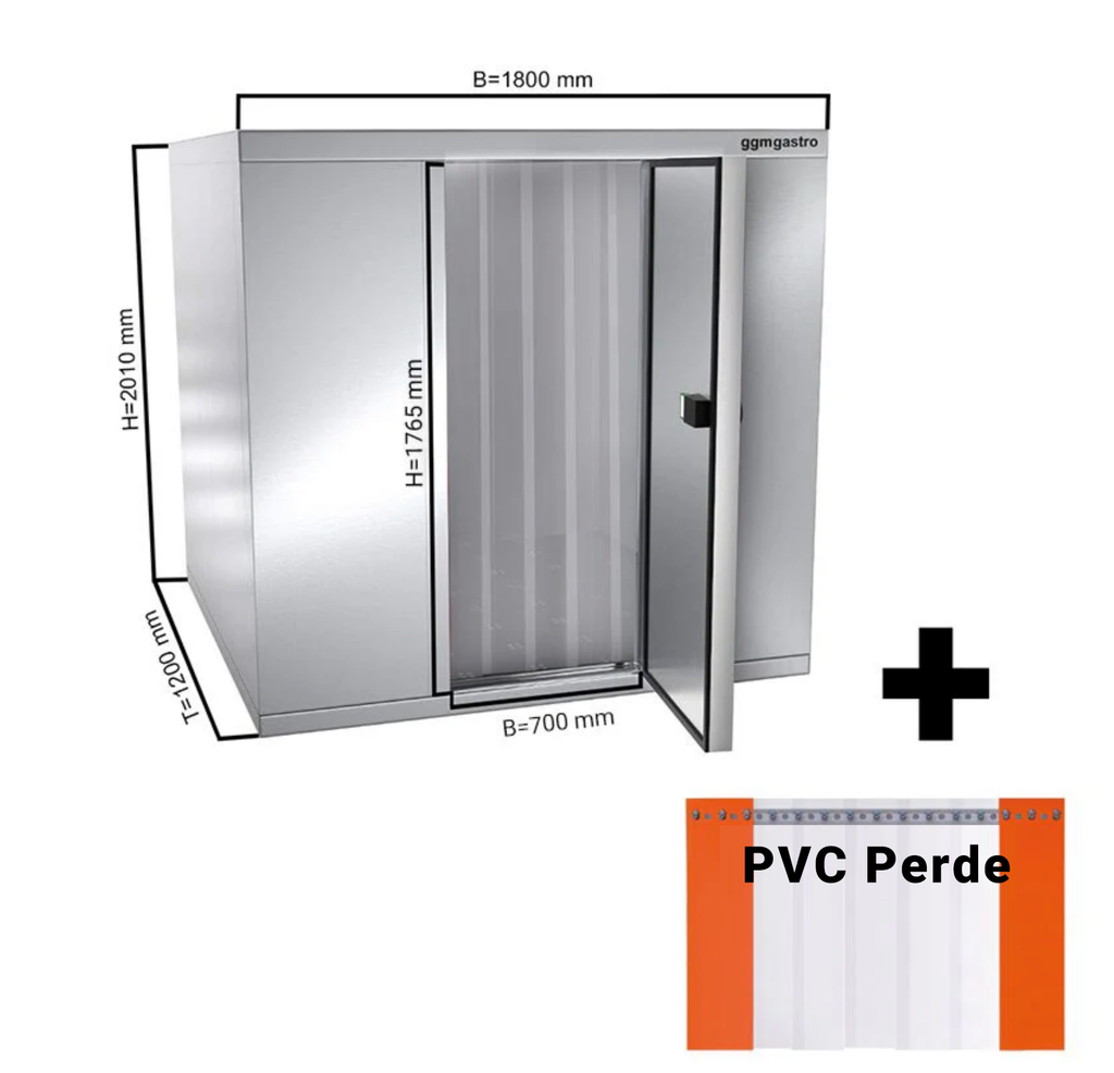 Stainless Steel Deep Freezer Room - 1800x1200mm - 2,65m³ - PVC Curtain Including