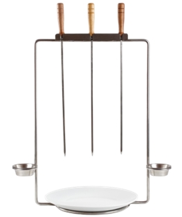 3 Square Sketch Stainless Fish Presentation Stand with Double Sauce - 10 Pieces